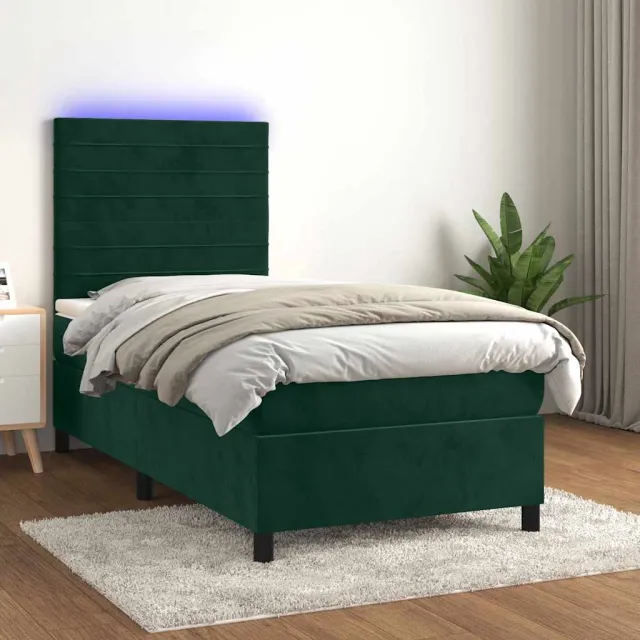 vidaXL Boxspring met matras en LED fluweel donkergroen 100x200 cm groen