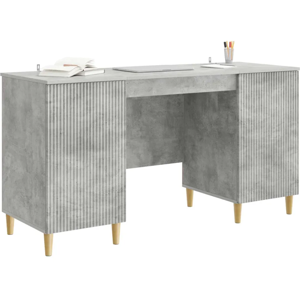 vidaXL Bureau met plank Betongrijs 142,5 x 50 x 75 cm Bewerkt hout