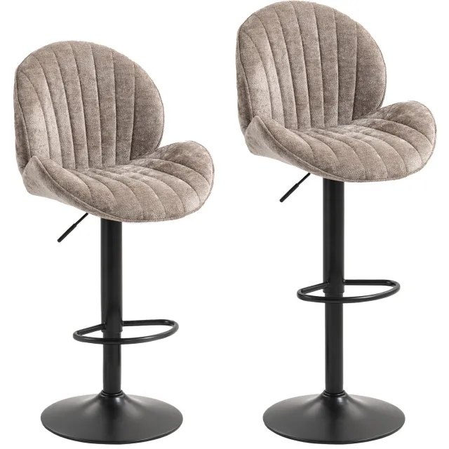 Homona Set van 2 Barokers - In hoogte verstelbaar - 360° draaibaar - Met rugleuning en voetensteun - 48 x 50 x 94-115 cm - Bruin