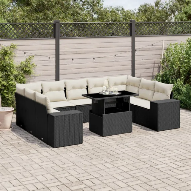 vidaXL 10-delige Loungeset met kussens poly rattan zwart, foto 2