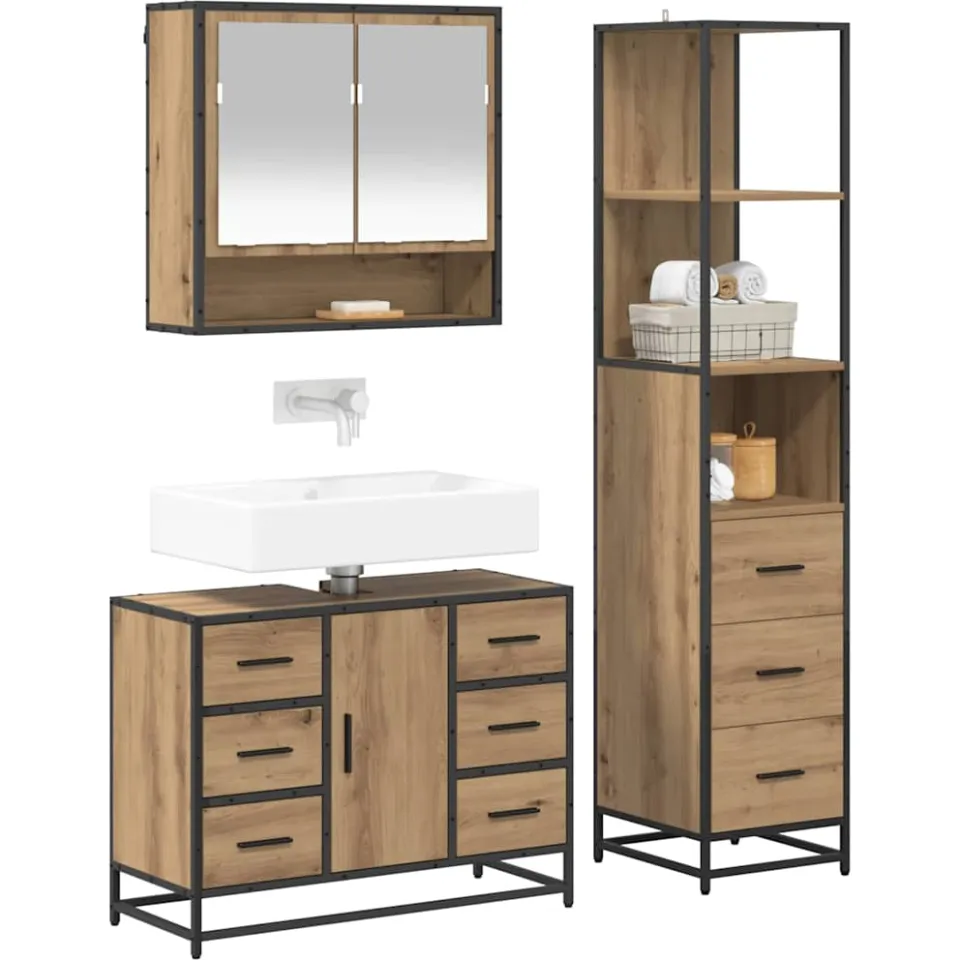 vidaXL Badkamermeubelset 3 st Artisan Eiken 35 x 37,5 x 166 cm Bruin