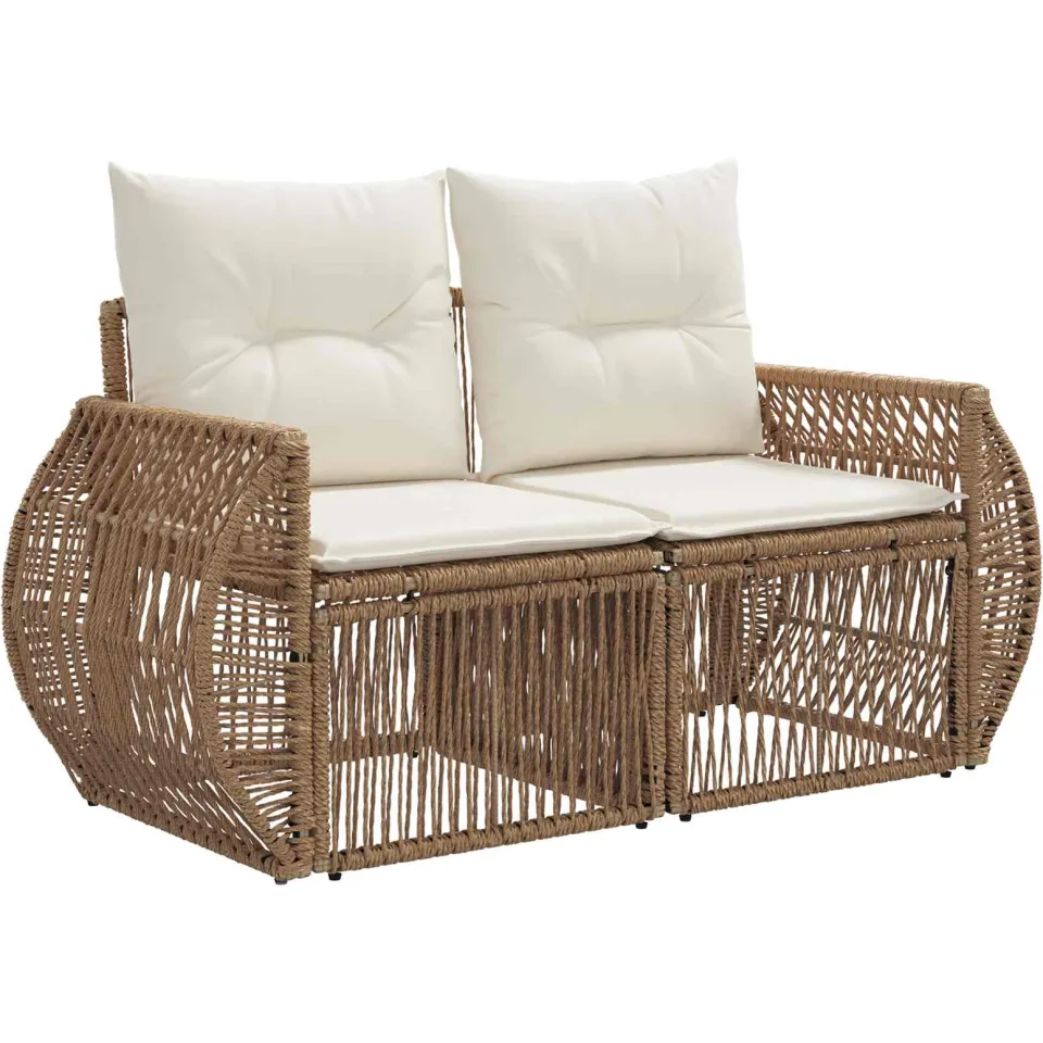 vidaXL Tuinbankenset 5 st 5-zits Beige en Crème Wit poly rattan