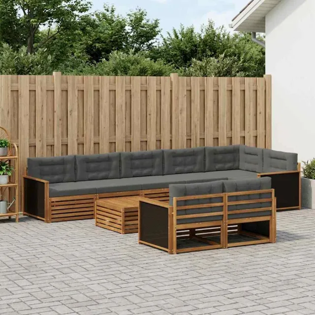 vidaXL Buiten bankenset 9 st 8-zits Natuurlijk en Antraciet Bruin