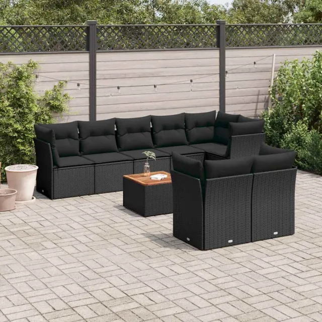 vidaXL 9-delige Loungeset met kussens poly rattan zwart, foto 2