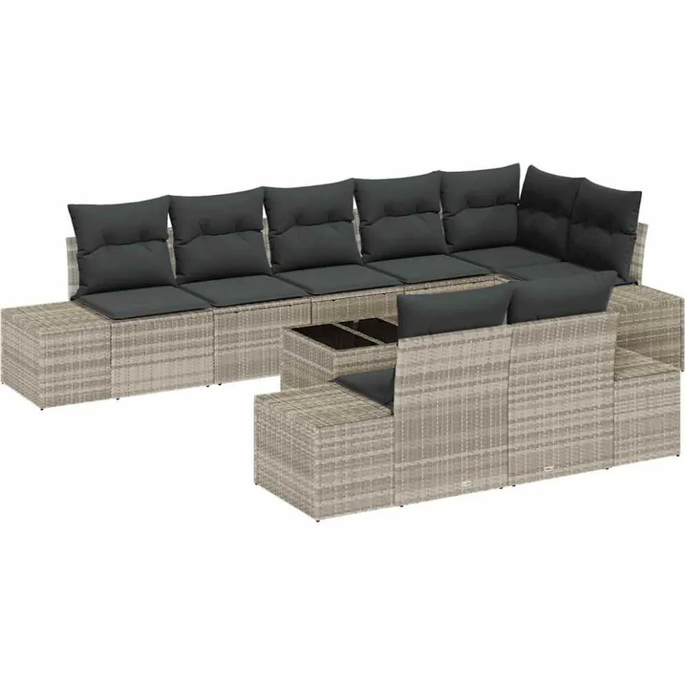 vidaXL Tuin Sofa Set 9 st Lichtgrijs poly rattan, foto 4