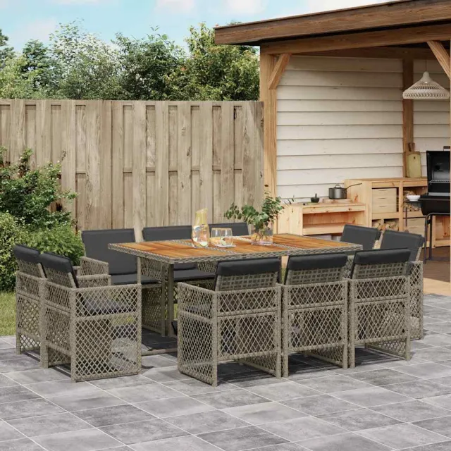 vidaXL 11-delige Tuinset met kussens poly rattan grijs, foto 2
