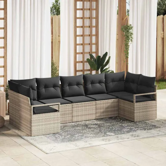 vidaXL Bankstel 7 st Lichtgrijs poly rattan, foto 2