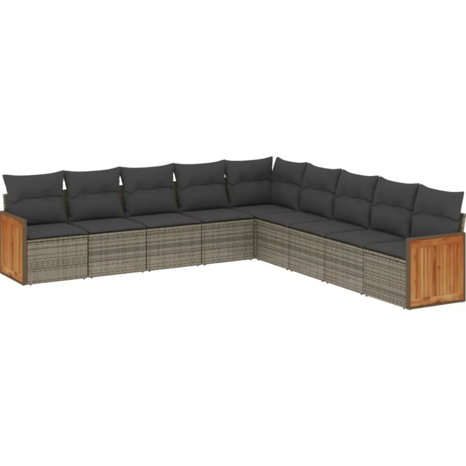 vidaXL 9-delige Loungeset met kussens poly rattan grijs, foto 3