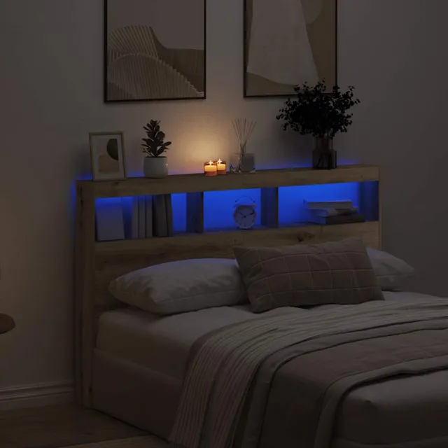 vidaXL Hoofdbordkast met LED artisan 160x17x102 cm eikenkleurig Bruin