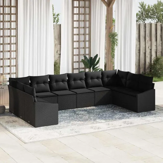 vidaXL Bankstel 10 st Zwart poly rattan, foto 2