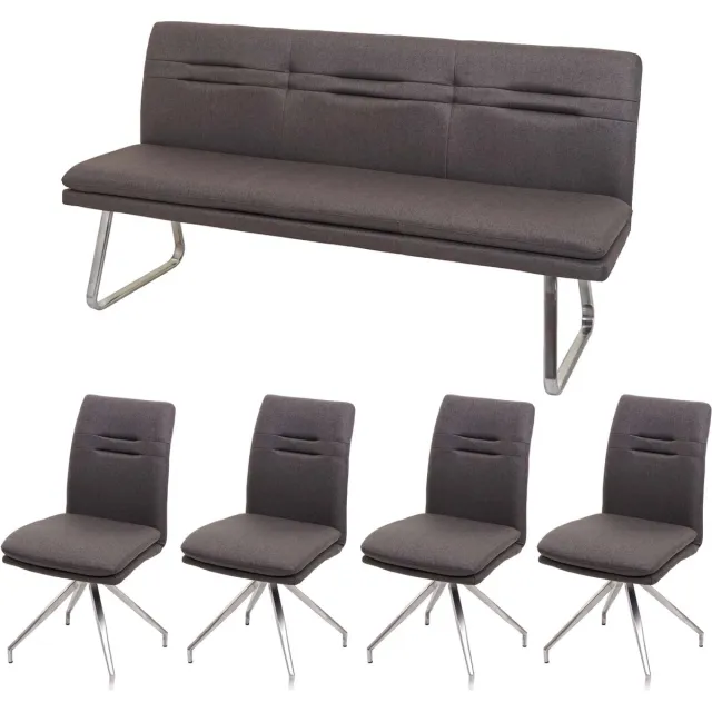 MCW Eetkamerset MCW-H70, zitset eetkamerset eetkamerset, stof/textiel geborsteld roestvrij staal ~ grijsbruin 180cm