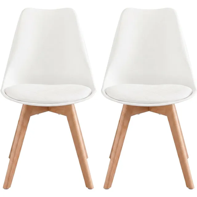 Songmics Eetkamerstoel – Set van 2 – Wit, naturel hout – 46,5 x 57 x 79 cm