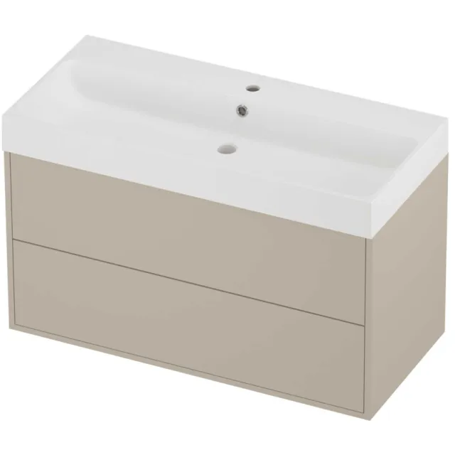 Proline Podium Badmeubelset Polystone Loft 1 Kraangat 100x46x62 cm Mat White Soft Linen Beige