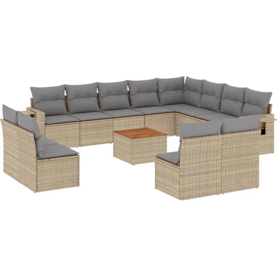 vidaXL 13-delige Loungeset met kussens poly rattan gemengd beige, foto 3