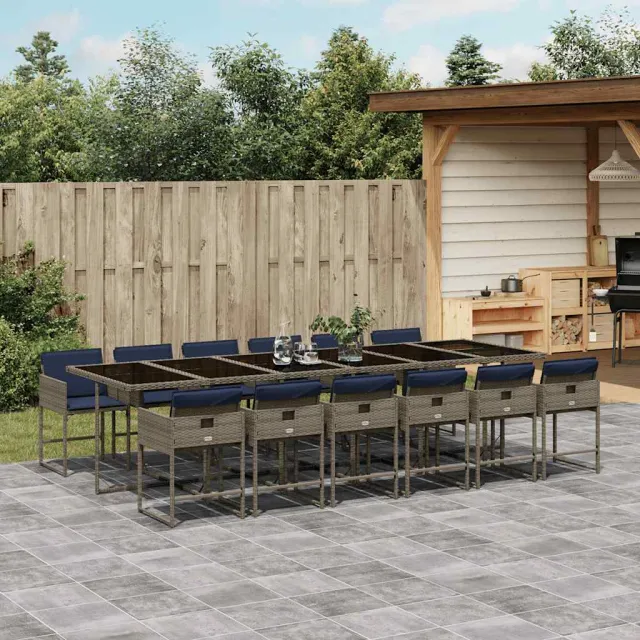 vidaXL 13-delige tuinset met kussens, grijs polyrotan