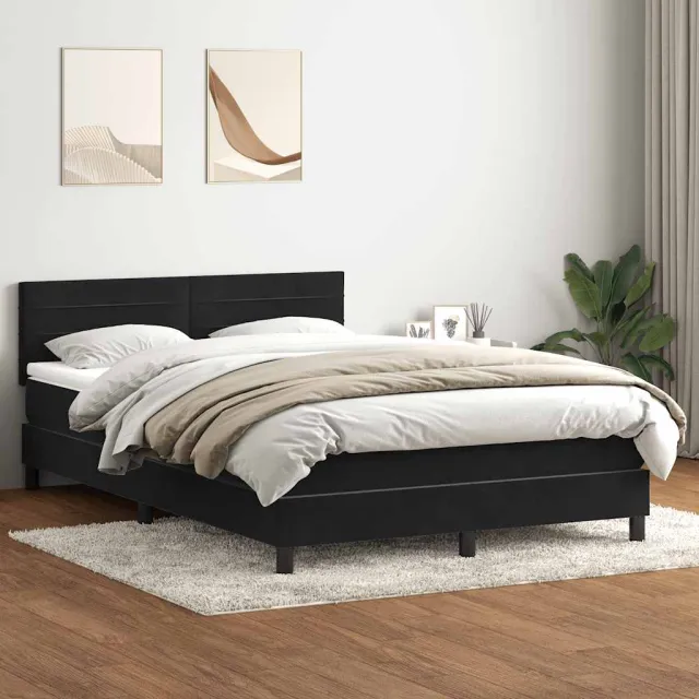 vidaXL Boxspring met matras fluweel zwart 160x210 cm