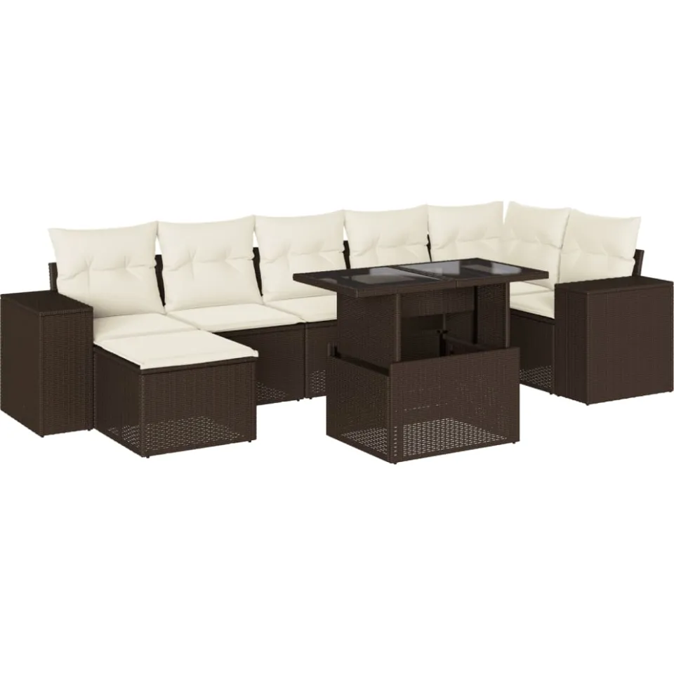 vidaXL 8-delige Loungeset met kussens poly rattan bruin
