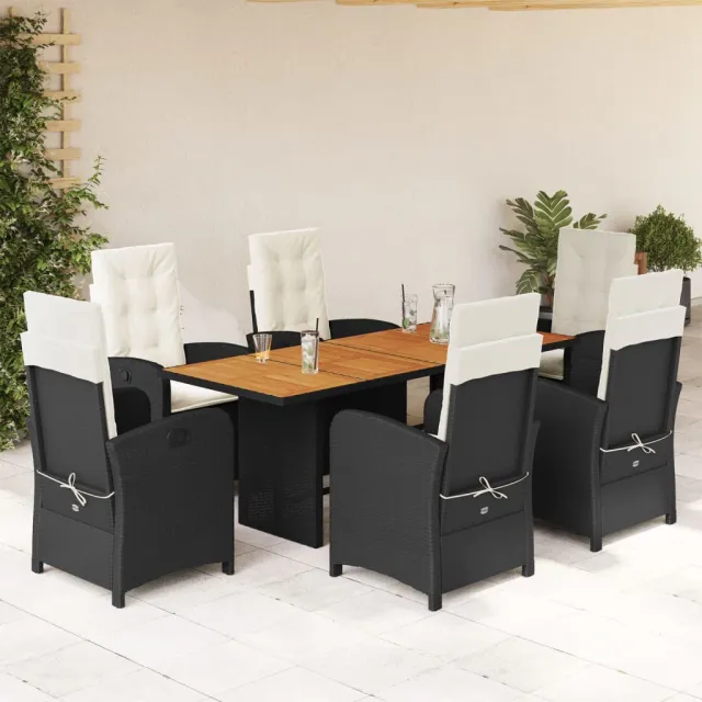 vidaXL 7-delige Tuinset met kussens poly rattan zwart, foto 2