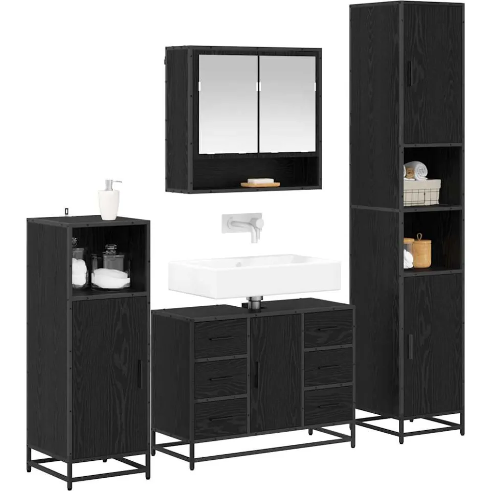 vidaXL Badkamermeubelset 4 st Zwart Eiken 35 x 37,5 x 188,5 cm