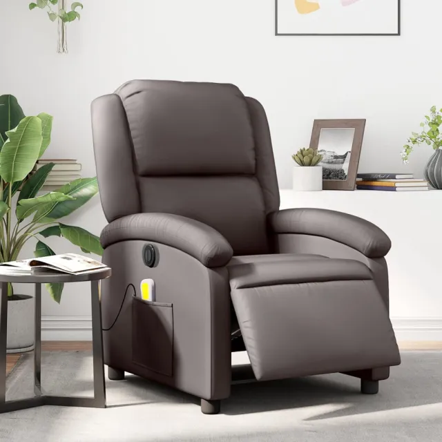 vidaXL Massagestoel elektrisch verstelbaar echt leer donkerbruin