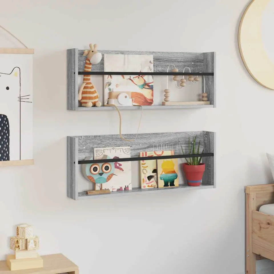 vidaXL Tijdschrift Rek 2 st Grijs Sonoma 80 x 12 x 30 cm Bewerkt hout, foto 4
