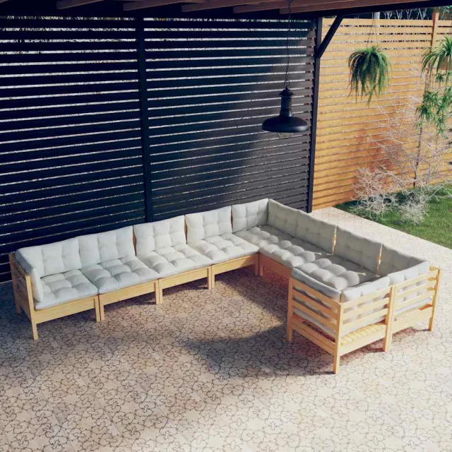vidaXL 9-delige Loungeset met crèmekleurige kussens grenenhout, foto 2