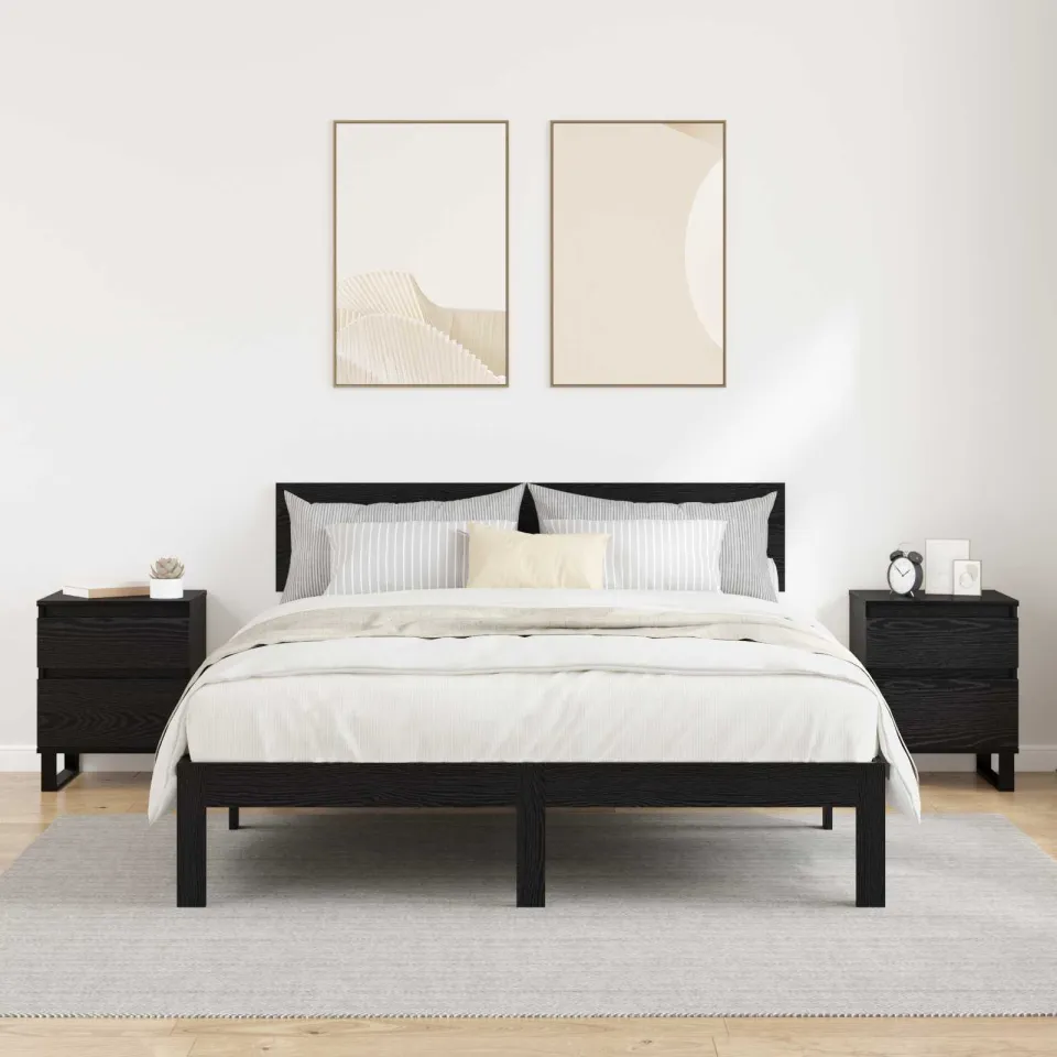 vidaXL Nachtkastje 2 st Zwart Eiken 40 x 35 x 50 cm Bewerkt hout, foto 4