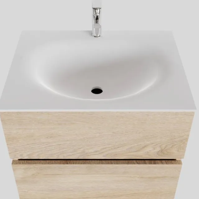 Boss & Wessing Badkamermeubel Solid Surface BWS Stockholm 60x46 cm Wood Washed Oak (1 kraangat) Houtlook