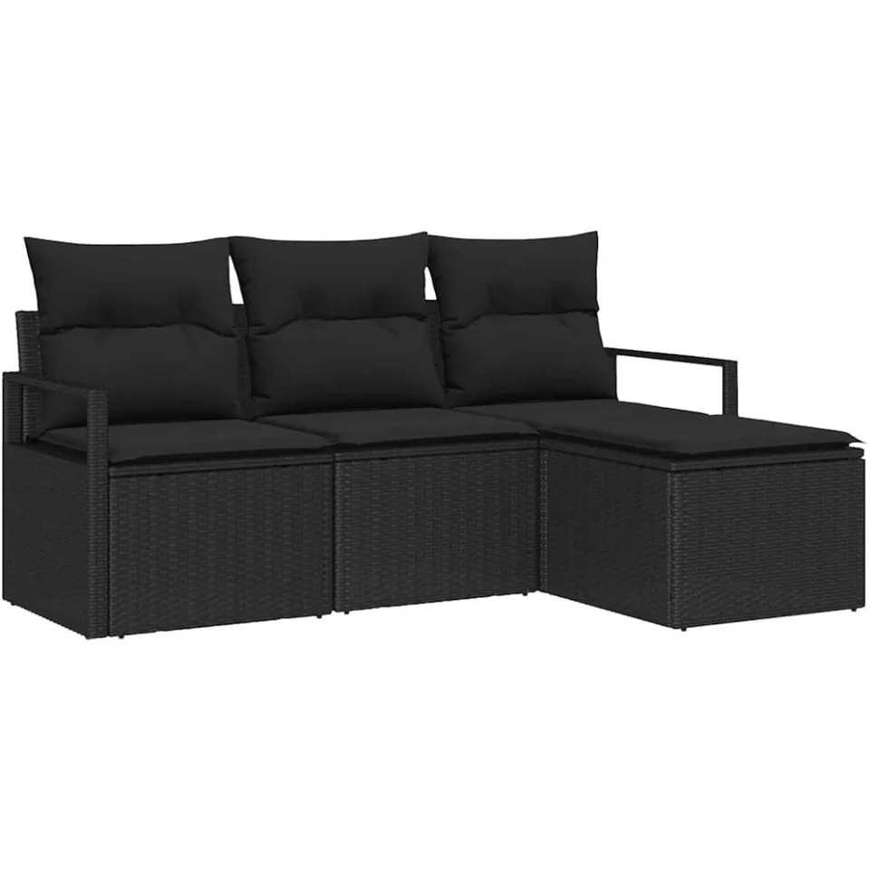 vidaXL Bankstel 4 st Zwart poly rattan