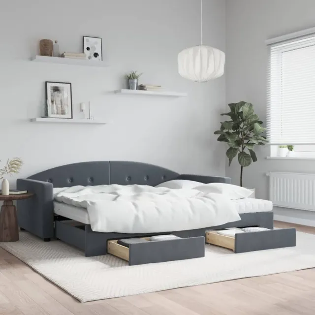 vidaXL Slaapbank onderschuifbed en lades 90x190 cm fluweel donkergrijs grijs