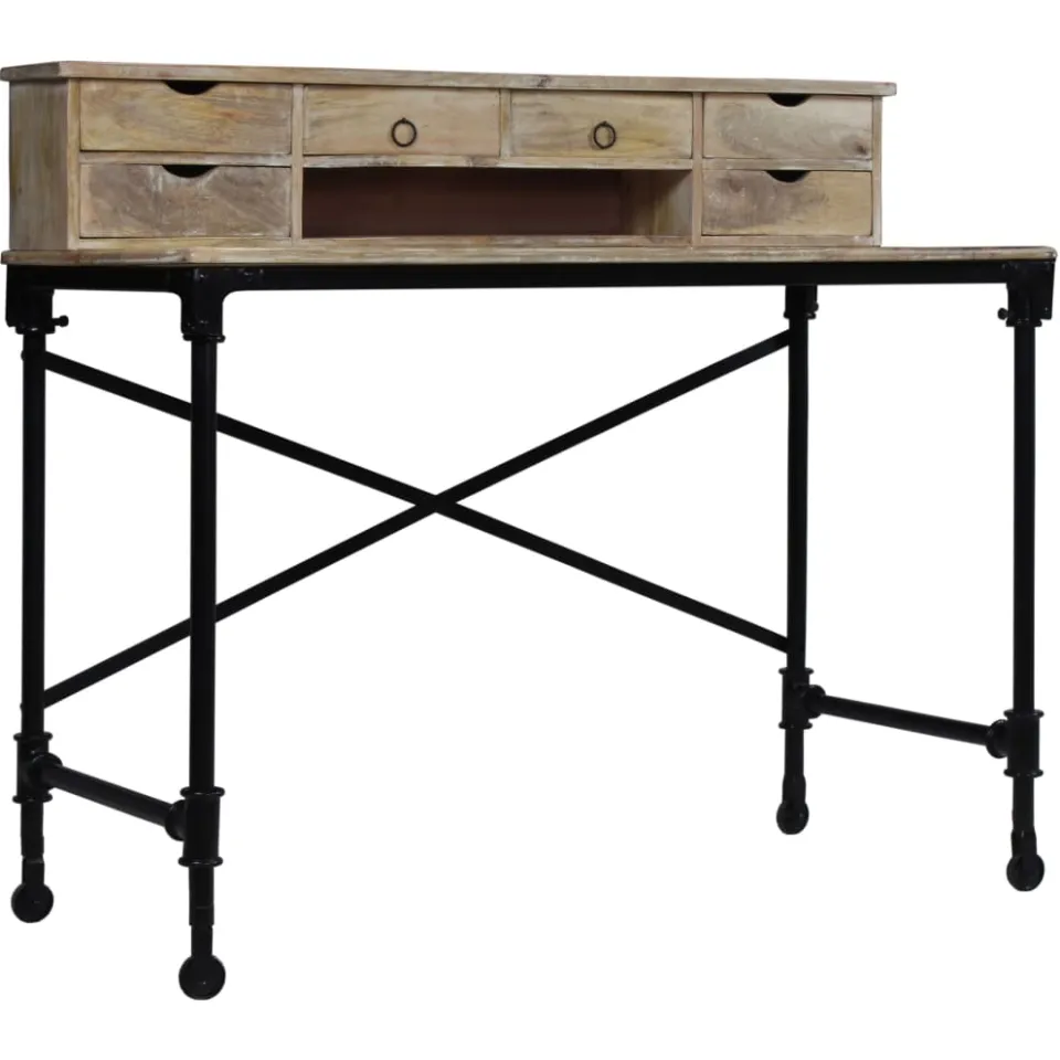 vidaXL Schrijftafel 110x50x96 cm massief mangohout en staal, foto 2