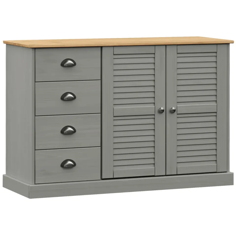 vidaXL Dressoir met lades VIGO 113x40x75 cm massief grenenhout grijs, foto 3