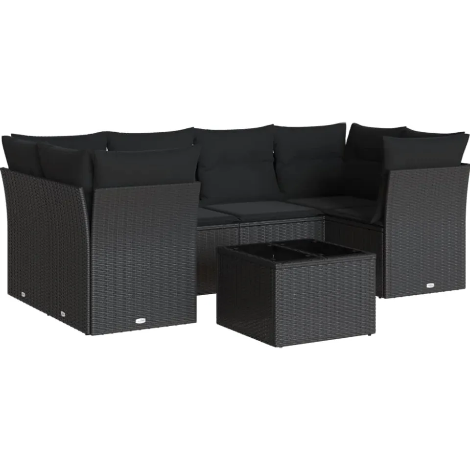 vidaXL 7-delige Loungeset met kussens poly rattan zwart, foto 3