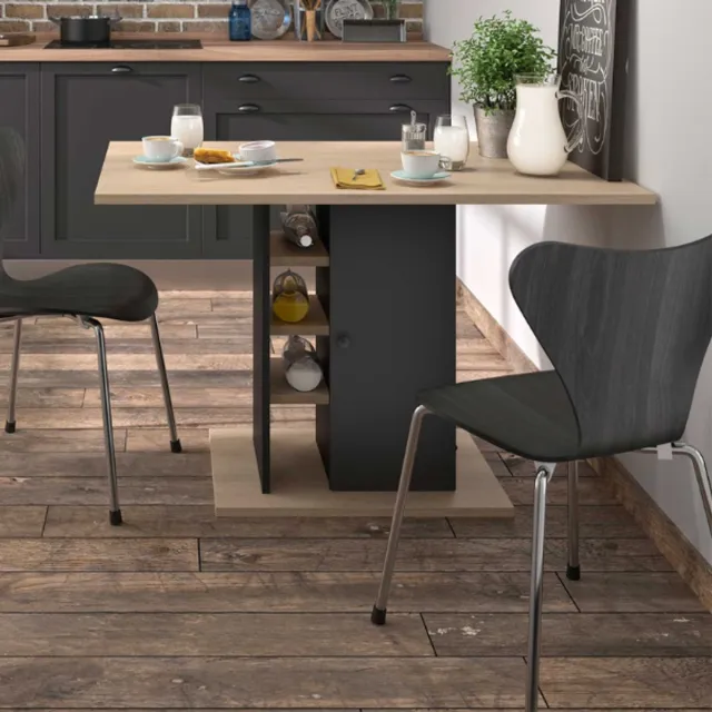 Diagone Oxford Tafel Met 4 Opbergvakken - Zwart / Eiken Look