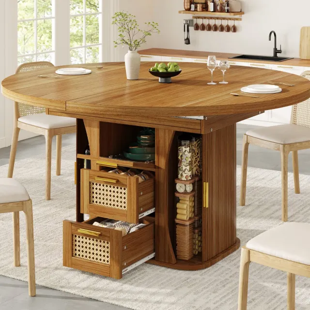 COVREO Eettafel 118-158 cm, oak MDF met metalen frame en opberglades