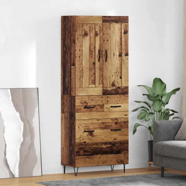 vidaXL Hoge kast Oud Hout 69,5 x 34 x 180 cm Bewerkt hout Bruin