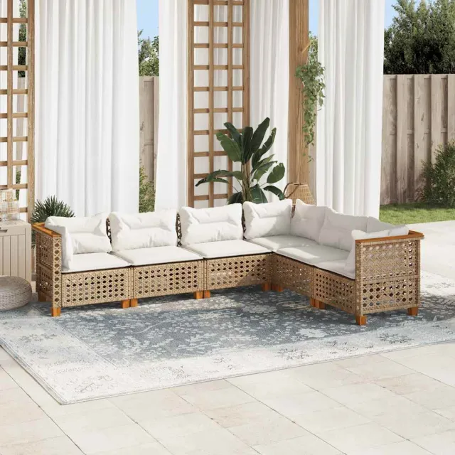 vidaXL 6-delige Loungeset met kussens poly rattan beige, foto 2