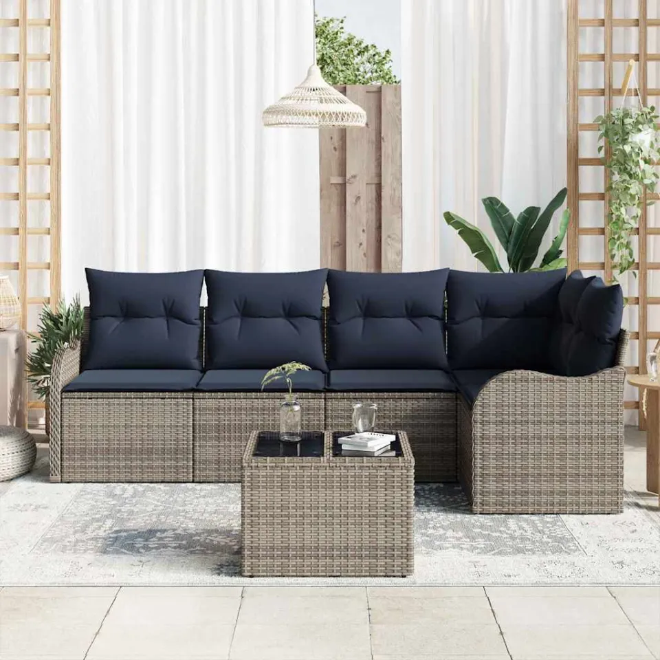 vidaXL Tuin Sofa Set Grijs poly rattan, foto 3