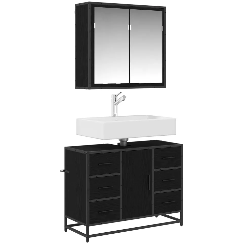vidaXL Badkamermeubelset 2 st Zwart Eiken 80 x 33 x 60 cm Bewerkt hout