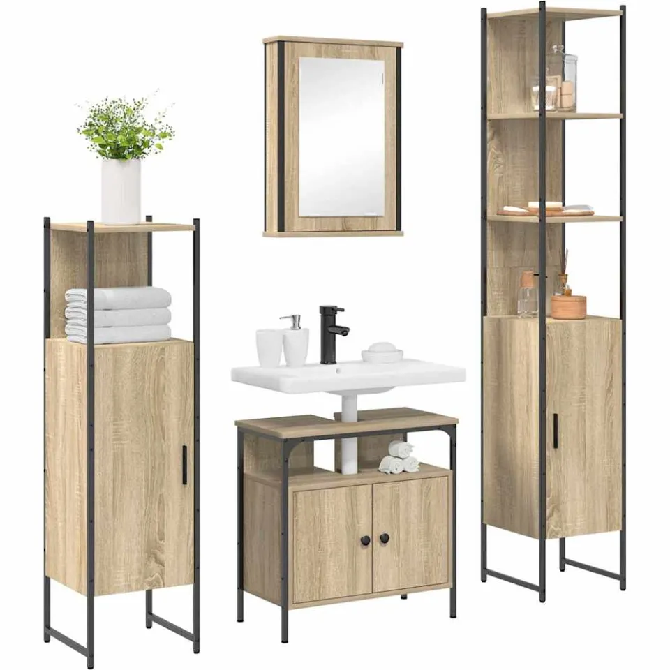 vidaXL Badkamermeubelset 4 st Sonoma Eiken 33 x 33 x 185,5 cm Bruin