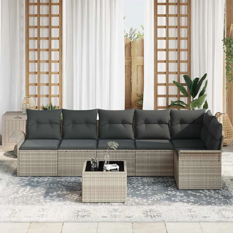 vidaXL Tuin Sofa Set 7 st Lichtgrijs poly rattan, foto 3
