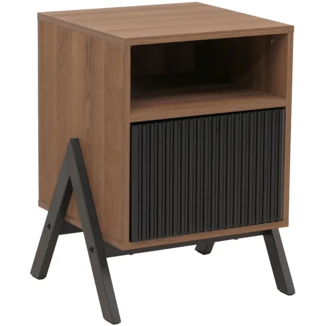 MCW Nachtkastje MCW-O40, commode bijzettafel nachtkastje kast, lade MDF metaal melamine 59x40x40cm ~ naturel