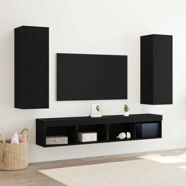 vidaXL Wand TV Kast 2 st Zwart Eiken Bewerkt hout