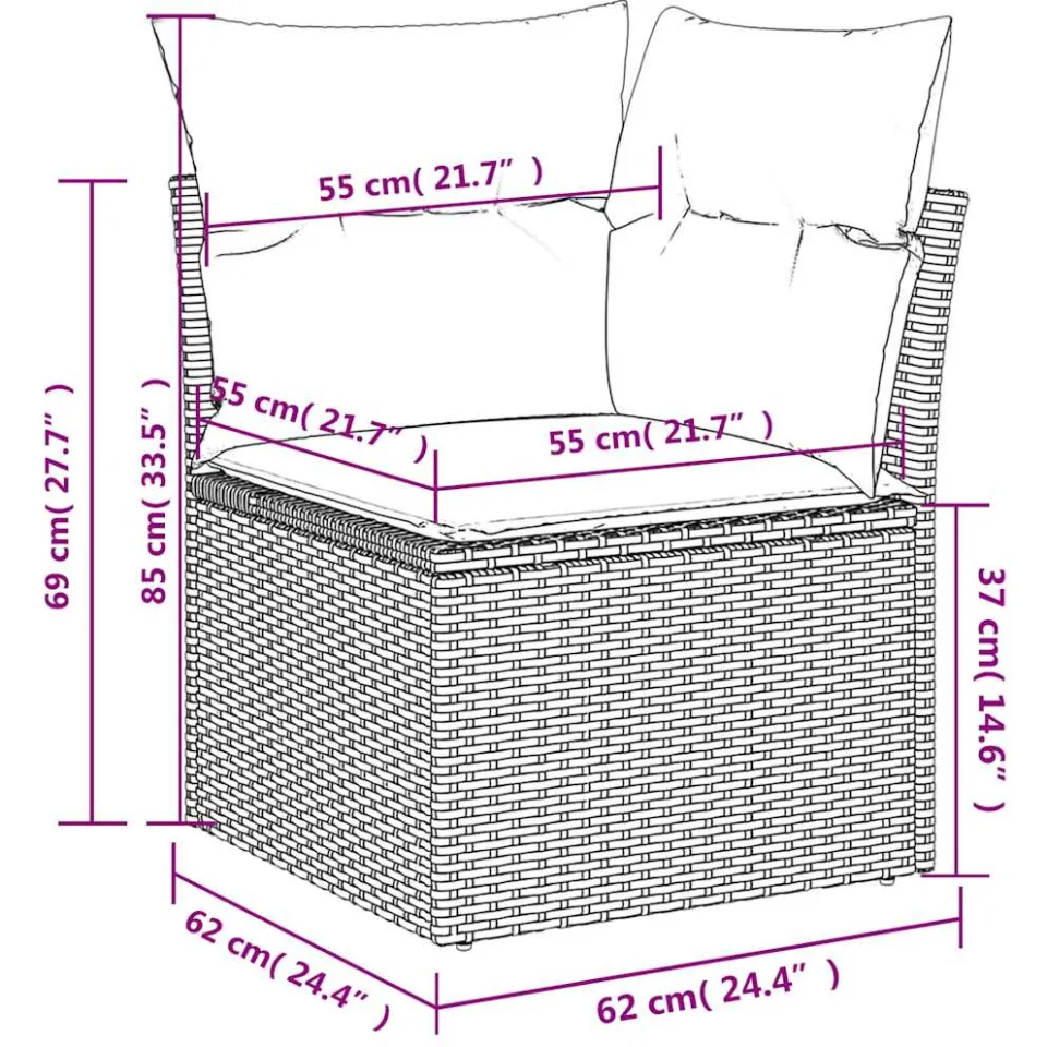 vidaXL 6-delige Loungeset met kussens poly rattan zwart, foto 3