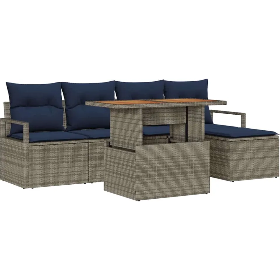 vidaXL Tuinbankenset 6 st Grijs en Marineblauw, foto 4