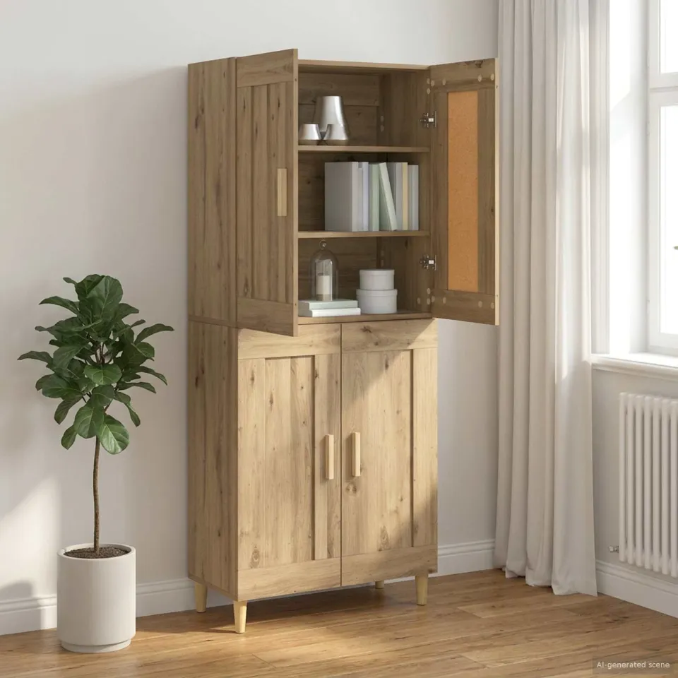 vidaXL Dressoir Artisanaal eiken 69,5 x 34 x 90 cm Bewerkt hout, foto 4