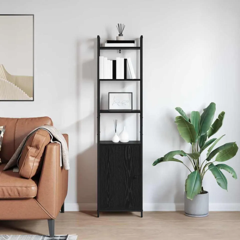 vidaXL Boekenkast 6-laags 40 x 24 x 161 cm Bewerkt hout Zwart Eiken, foto 4