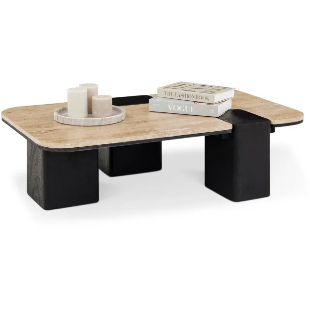IDIMEX Salontafel SURAT met tafelblad van travertijn en mangohout – beige/zwart
