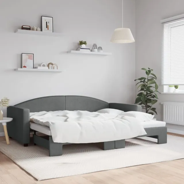 vidaXL Slaapbank met onderschuifbed 90x200 cm stof donkergrijs grijs