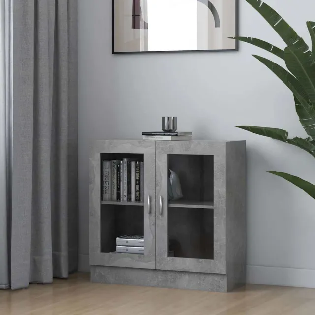 vidaXL Vitrinekast 82,5x30,5x80 cm bewerkt hout betongrijs